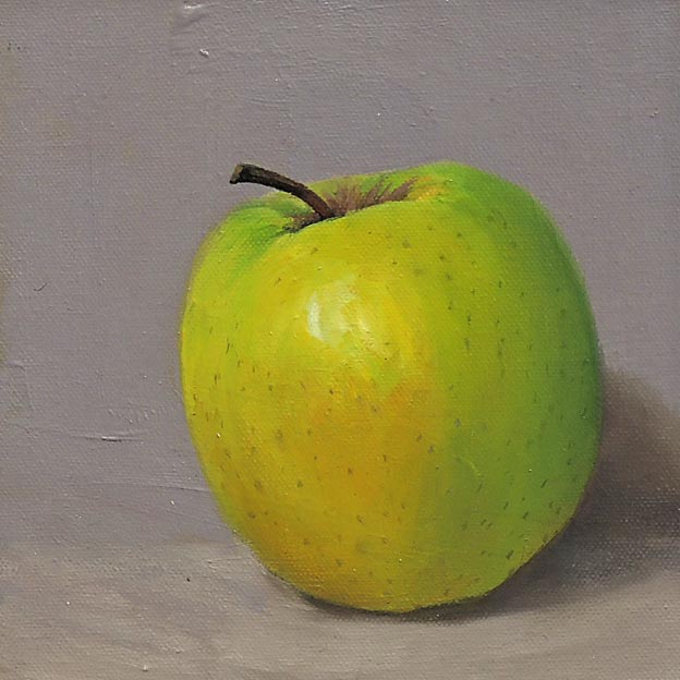 small oil painting of Halloween Apple by Eoin Mac Lochlainn