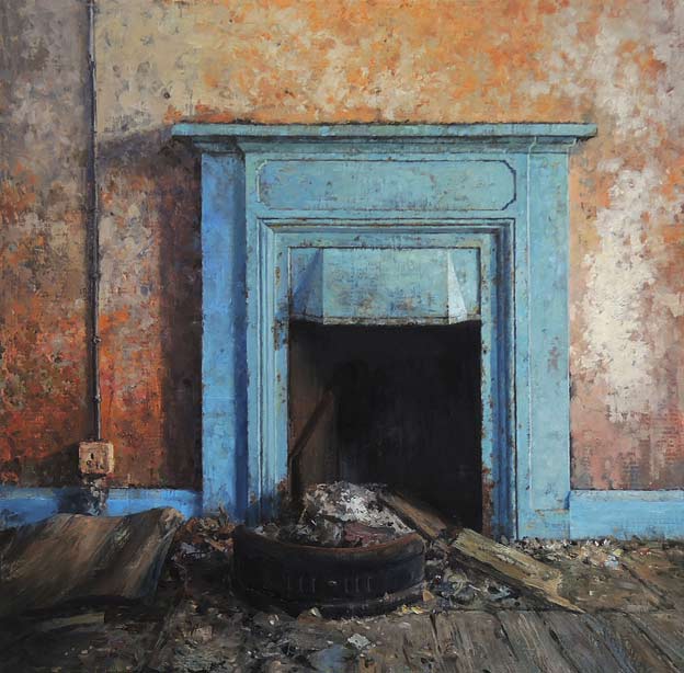 Oil painting by eoin Mac Lochlainn of empty fireplace Tinteán Tréigthe 29