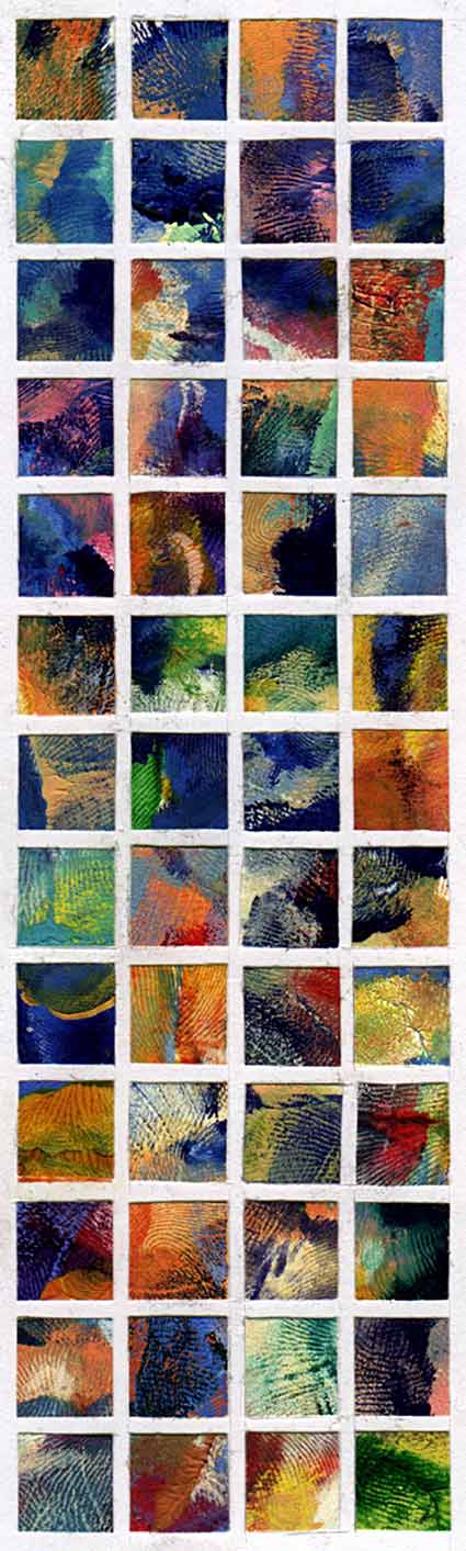 a series of 52 fingerprints which were the source mterial for abstract paintings for Lorg by Eoin Mac Lochlainn at the RHA