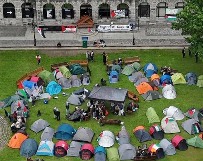Student protest encampment in Trinity College Dublin 2024   source: RTE.ie